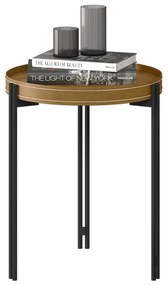 Mesa de Canto Decorativo Grimaldi Base Aço com Detalhe em Couro Caramelo/Preto G77 - Gran Belo