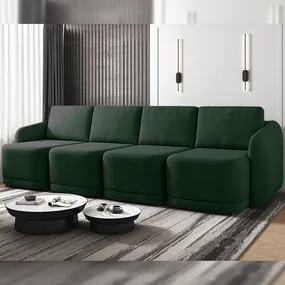 Sofá Cama Modulado Retrátil e Reclinável Decorativo Varsóvia 316cm Veludo Verde G33 - Gran Belo