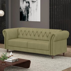 Sofá Living Sala de Estar Stanford Chesterfield 2 Lugares 220cm Pés de Madeira Couro Fendi G58 - Gran Belo