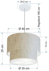 Lustre Pendente Duplo Cilíndrico Vivare Md-4160 Cúpula em Tecido 40x35cm - Bivolt