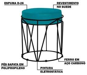 Kit 2 Puffs Decorativo Sala de Estar Base Preto Chloe Suede Azul Claro G41 - Gran Belo