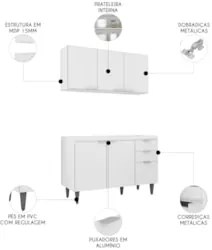 Armário de Cozinha CP01 Para Pia 120cm Pérola Z34 Branco    - Mpozenat