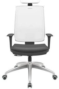 Cadeira Office Brizza Tela Branca Com Encosto Assento Vinil Preto RelaxPlax Base Aluminio 126cm - 63599 Sun House