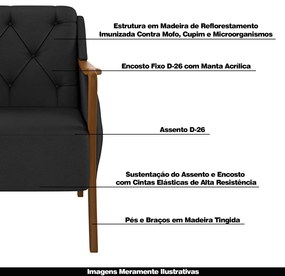 Kit 2 Poltronas Decorativas Braços em Madeira Hand PU Preto G45 - Gran Belo