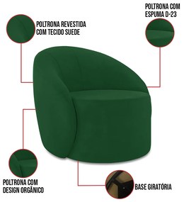 Sofá 3 Lugares Orgânico 180cm Morgan e 2 Poltronas Lua Suede D03 - D'Rossi - Verde