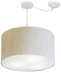 Lustre Pendente Cilíndrico Com Desvio Md-4235 Cúpula em Tecido 45x30cm Linho Bege - Bivolt