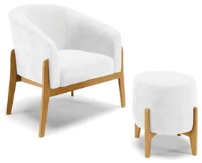 Poltrona com Puff Base de Madeira Stella Sintético PU D03 - D'Rossi - Branco
