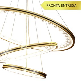 Pendente Opala Redondo 03 Aros Ø60 + Ø40 + Ø20Cm Led 50W 3000K Bivolt... (Champanhe)