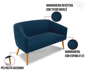 Sofá Namoradeira 2 Lugares Pé Palito Castanho Stella Bouclê D03 - D'Rossi - Azul