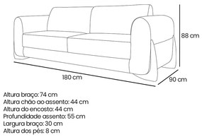 Sofá 2 Lugares Base de Madeira Clarissa 180 cm Linho S04 - D'Rossi - Natural