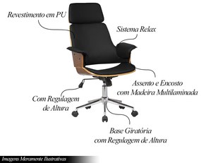 Kit 3 Cadeira de Escritório Home Office Decorativas Casemiro PU c/Regulagem de Altura Base Giratória Preto G56 - Gran Belo