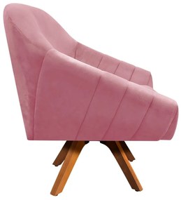 Kit 02 Poltronas Giratória Giovana Suede Base Madeira MM30 D'Rossi - Rose