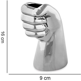 Cachepot "Mão" em Cerâmica Prata 16x9 cm - D'Rossi