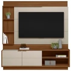 Estante Painel Para TV 60 Pol 180cm Atlas L06 Jatobá/Off White - Mpoze