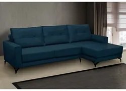 Sofá 4 Lugares com Chaise Direito 265cm Soreh F05 Veludo Azul - Mpozen
