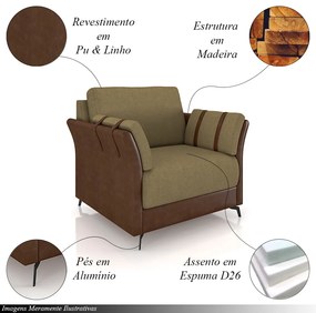 Kit 2 Poltronas Decorativas Violet Pés em Alumínio Preto Linho Bege Escuro/Marrom G45 - Gran Belo