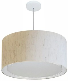 Lustre Pendente Cilíndrico Duplo Md-4296 Cúpula em Tecido 55x30cm Linho Bege - Bivolt