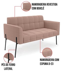 Namoradeira e 2 Poltronas Pé de Ferro Pto Elisa Bouclê Rosê D03 - D'Rossi