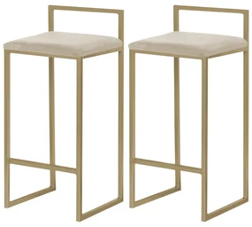 Kit 2 Banquetas Decorativa Jasmine Base Gold Veludo Bege G41 - Gran Belo