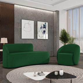 Sofá 2 Lugares Orgânico 140cm Morgan e Poltrona Lua Suede Verde D03 - D'Rossi