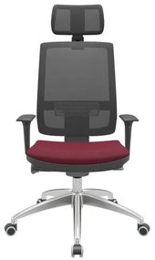 Cadeira Office Brizza Tela Preta Com Encosto Assento Poliéster Vinho Autocompensador 126cm - 63004 Sun House