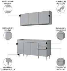 Armário de Cozinha Argélia e Balcão Gabinete 150cm sem Tampo Marrocos