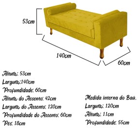 Recamier Félix Casal 140cm Suede Amarelo - ADJ Decor