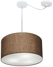Lustre Pendente Cilíndrico Com Desvio De Centro Md-4163 Cúpula em Tecido 40x25cm Café - Bivolt