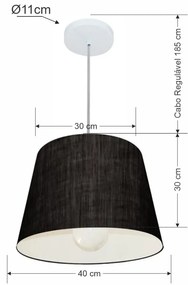 Lustre Pendente Cone Md-4240 Cúpula em Tecido 30/40x30cm Preto - Bivolt
