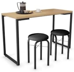 Conjunto Mesa de Cozinha Prattica Industrial 120cm com 2 Banquetas F02