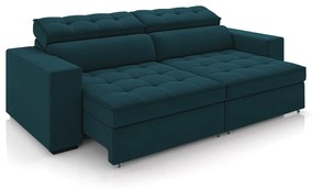 Sofá Decorativo Hugo 2 Lugares 208cm Reclinável e Retrátil Veludo Azul Marinho G45 - Gran Belo