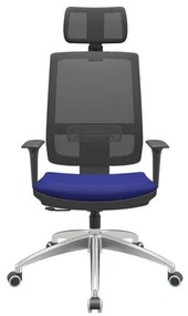 Cadeira Office Brizza Tela Preta Com Encosto Assento Aero Azul RelaxPlax Base Aluminio 126cm - 63519 Sun House