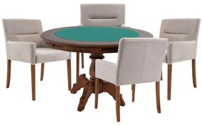 Mesa de Jogos Carteado Redonda Montreal Tampo Reversível Imbuia com 4 Cadeiras Vicenza Nude G36 G15 - Gran Belo