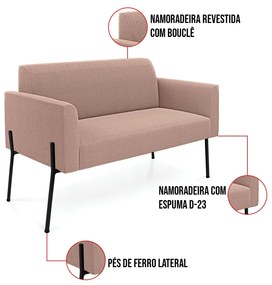 Namoradeira e 2 Poltronas Pé Ferro Preto Marisa Bouclê Rosê D03 - D'Rossi