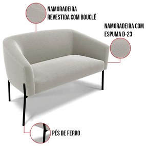 Sofá Namoradeira e 2 Poltronas Pé Ferro Pto Stella Bouclê Cinza D03 - D'Rossi