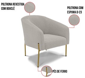 Poltrona Decorativa Pé de Ferro Dourado Stella Bouclê Cinza D03 - D'Rossi