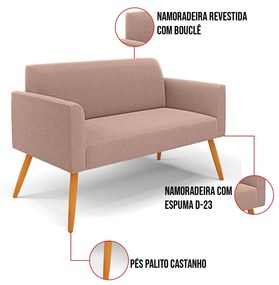 Namoradeira e Poltrona Pé Palito Castanho Marisa Bouclê Rosê D03 - D'Rossi