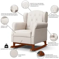 Kit 02 Poltronas Amamentação Base Madeira Balanço Lucy Z39 Suede Bege