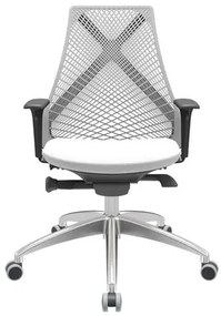Cadeira Office Bix Tela Cinza Assento Aero Branco Autocompensador Base Alumínio 95cm - 63990 Sun House