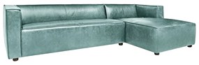 Sofá Decorativo Ryan 4 Lugares Sala de estar 310cm com Chaise Couro Azul Turquesa Manchado G40 - Gran Belo