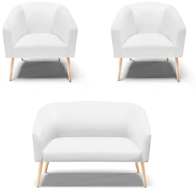 Namoradeira e 2 Poltronas Pé Palito Natural Stella Sintético Branco D03 - D'Rossi