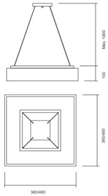 Pendente Meg 48X48Cm Led 36,8W Bivolt / Base Fechada | Usina 19031/48 (PT - Preto Texturizado, 4000k)