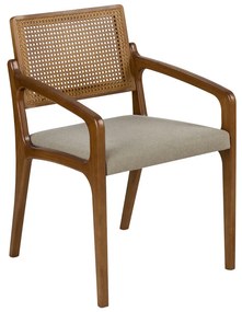 Cadeira com Braço Fitria Estofada Encosto com Palha Madeira Tauari Estilo Contemporâneo