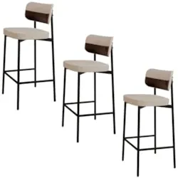 Banqueta Alta Bar Estofada Kit 3 Ella M25 Linho Areia/Marrom - Mpozena