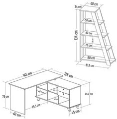 Mesa Escrivaninha em L Golden e Estante Livreiro Stela A06 Olmo/Branco