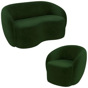 Conjunto 1 Sofá Living 160cm e 1 Poltrona Decorativa Sala de Estar Íbis Encosto Fixo Veludo Verde G33 - Gran Belo