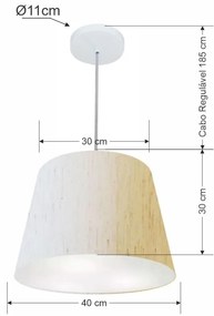 Lustre Pendente Cone Md-4155 Cúpula em Tecido 30/40x30cm Linho Bege - Bivolt