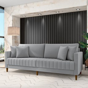 Sofá Living Decorativo Hamburgo 2 Lugares 156cm com Almofadas Pés em Madeira Veludo Cinza G33 - Gran Belo