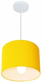 Lustre Pendente Cilíndrico Md-4054 Cúpula em Tecido 30x21cm Amarelo - Bivolt