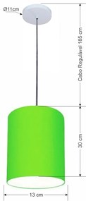Luminária Pendente Vivare Free Lux Md-4102 Cúpula em Tecido - Verde-Limão - Canopla branca e fio transparente